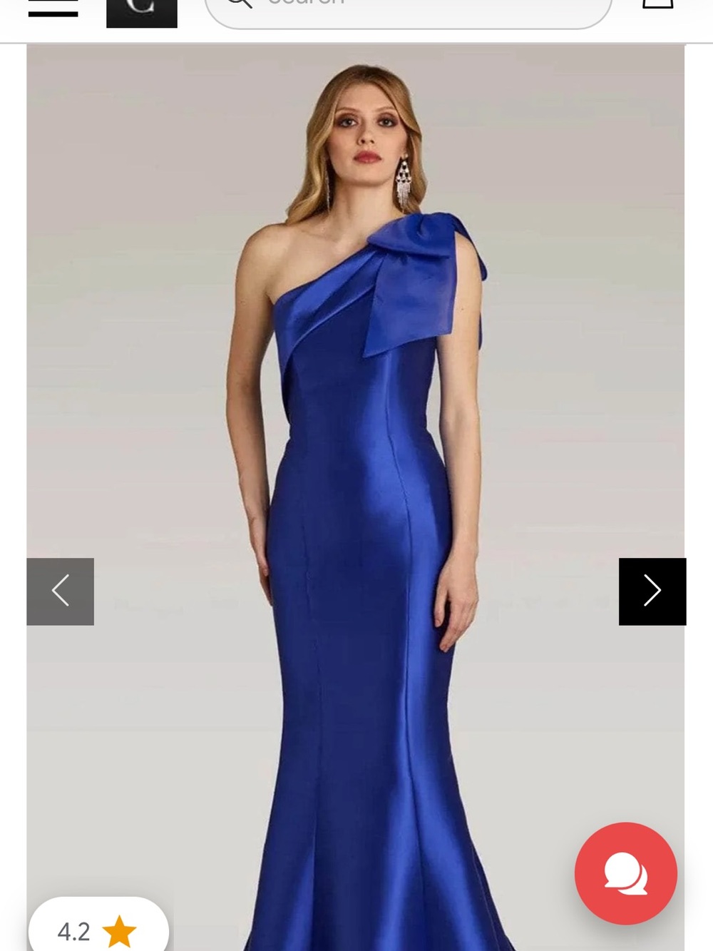 One-Shoulder Sapphire Evening Gown with Shoulder Bow